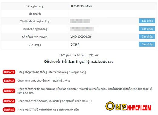 nạp tiền techcombank tại 123b